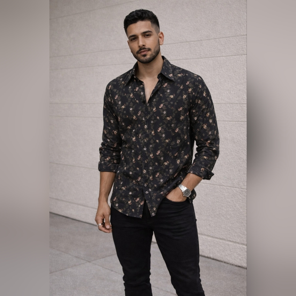 Ted Baker London Black Floral Dress Shirt
